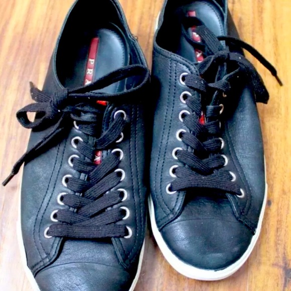 Prada Leather Sneakers Size 7.5 4E2336 - Picture 1 of 11